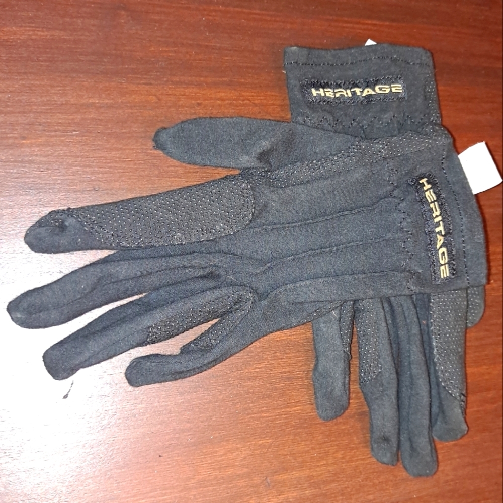 Heritage Power Grip Black Equestrian Riding Gloves Child Size